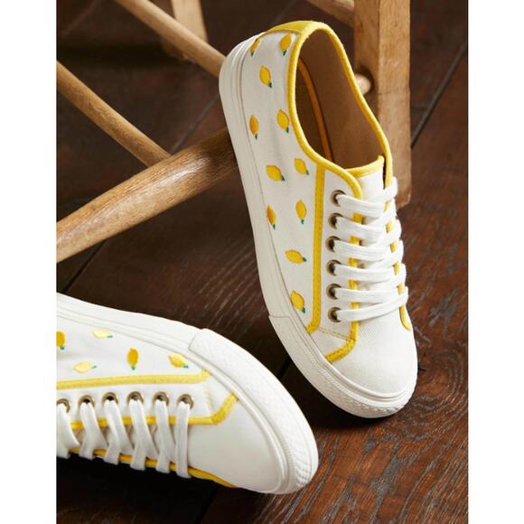 Boden Freya Low Top Sneakers Embroidered Floral Lace Up Shoes Ecru Lemon - Picture 1 of 11